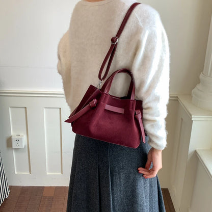 Moods Pleated Design Drawstring Bucket Cross Body Bags Women Pu Suede Shoulder Hobo Bag Small Size