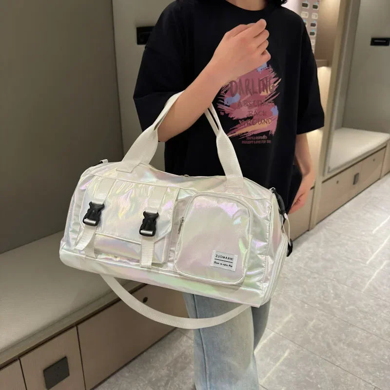 Holographic Duffel Bag – Weekend Travel Bag with Shoe Compartment