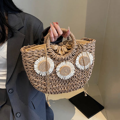 Straw Woven Tote Bag for Women – Large Drawstring Beach Bag