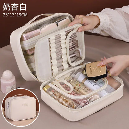 Large Capacity PU Leather Makeup Bag – Travel Cosmetic Case with Brush Holder