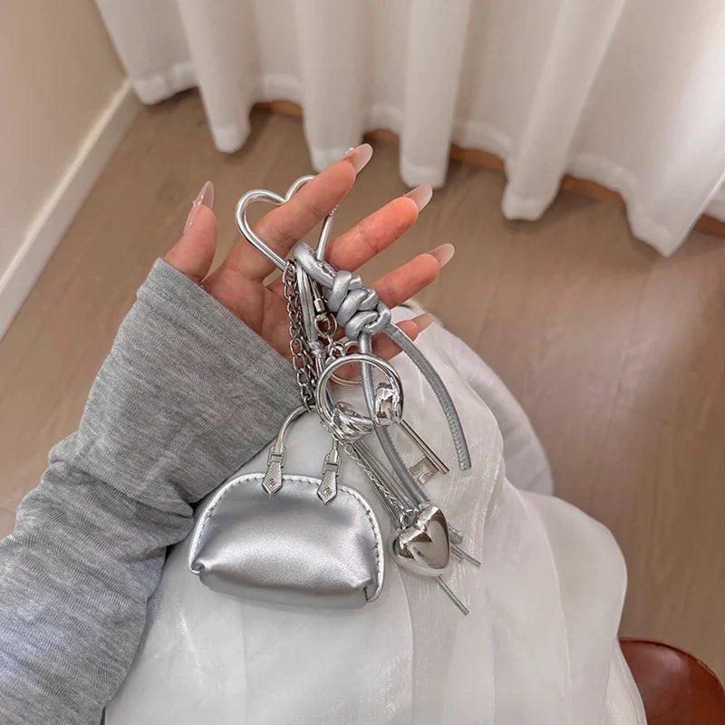 Heart Keychain Bag Charm with Mini PU Leather Purse Pendant
