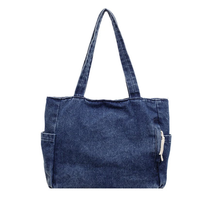 Washed Denim Women's Shoulder Tote Bag – Large Capacity Casual Shopper