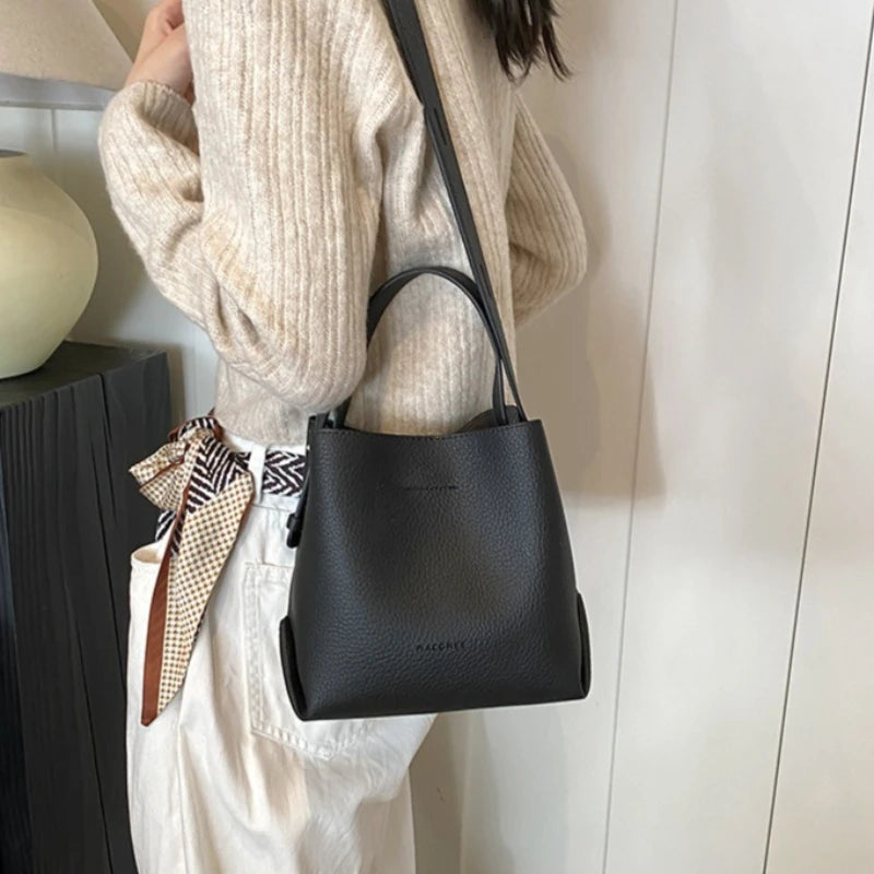 PU Leather Bucket Bag Women Shoulder Crossbody Handbag