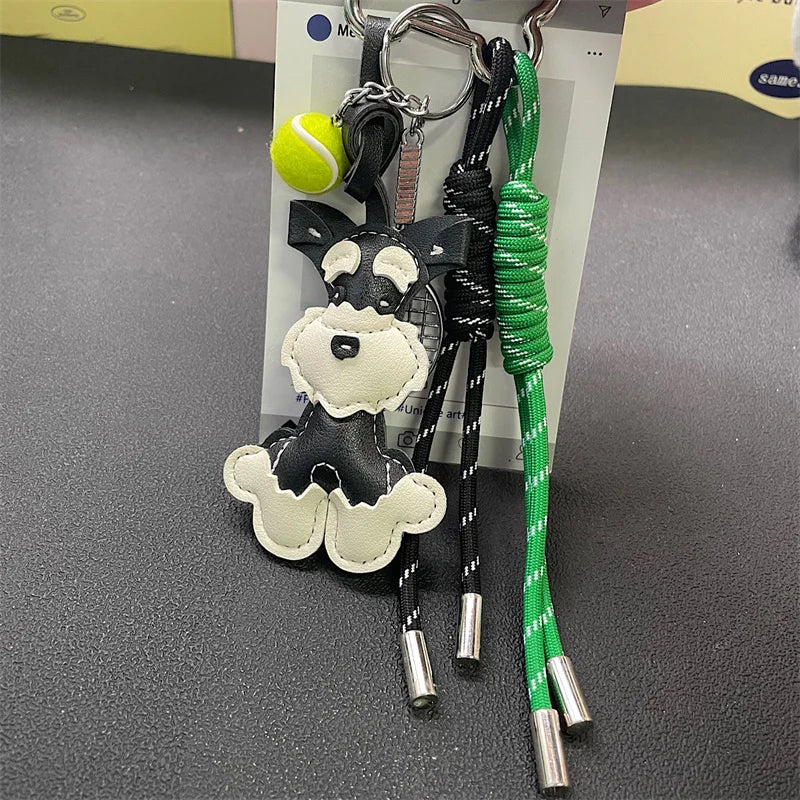 Schnauzer Keychain Bag Charm – Tennis Racket & Rope Tassel