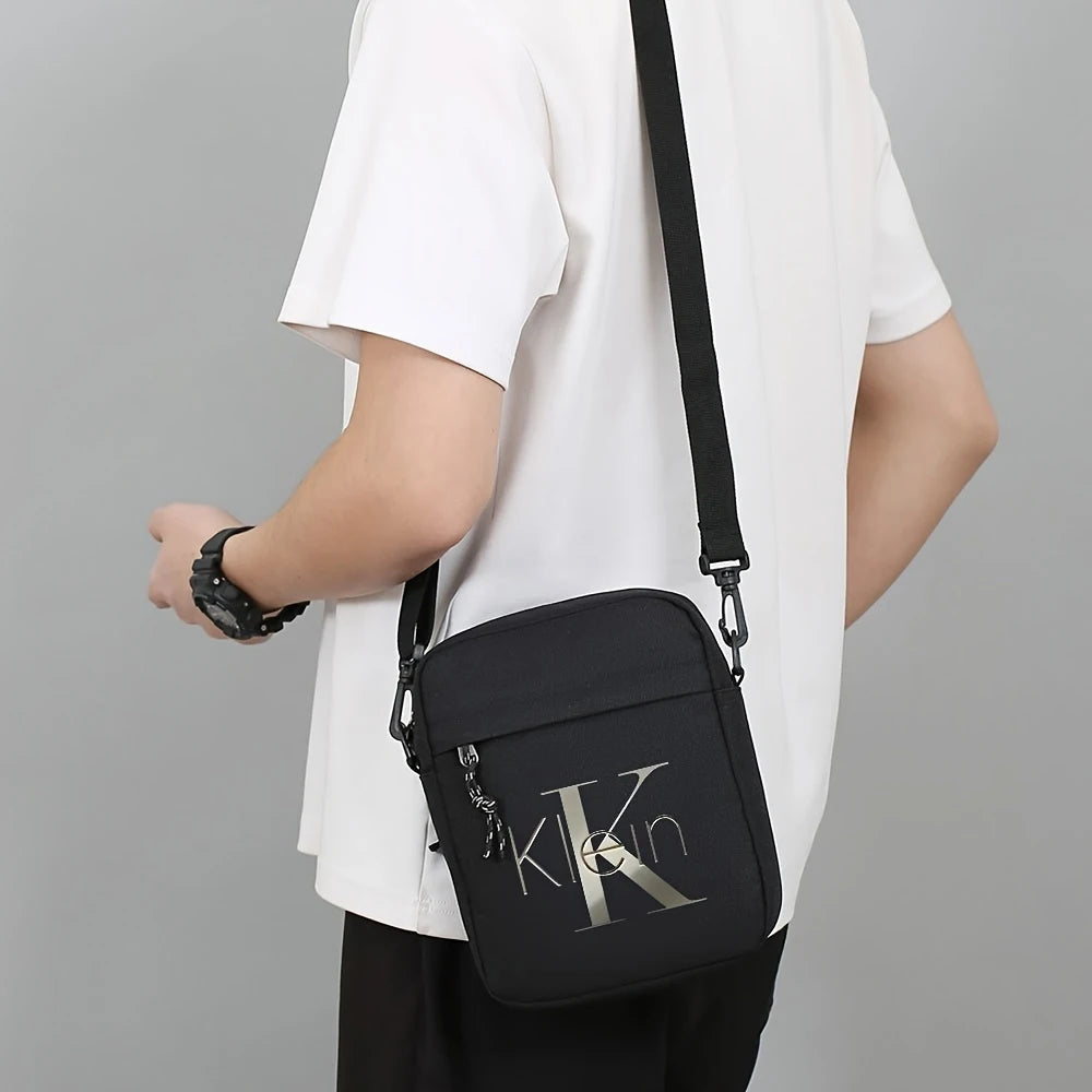 Men's Oxford Crossbody Bag – Trendy Logo Print Shoulder Bag