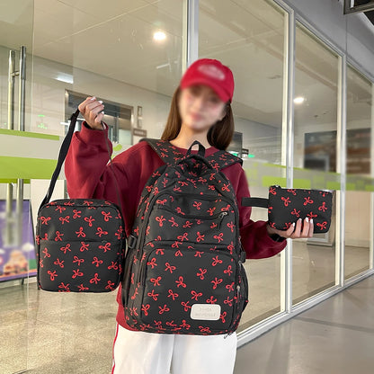 Bow Print Women's Backpack Set – Lightweight 3-Piece School Bag