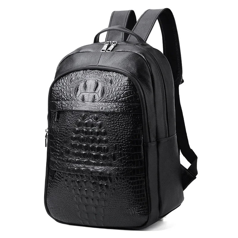 Crocodile Pattern Genuine Leather Backpack for Men – Luxury Large Laptop Bag