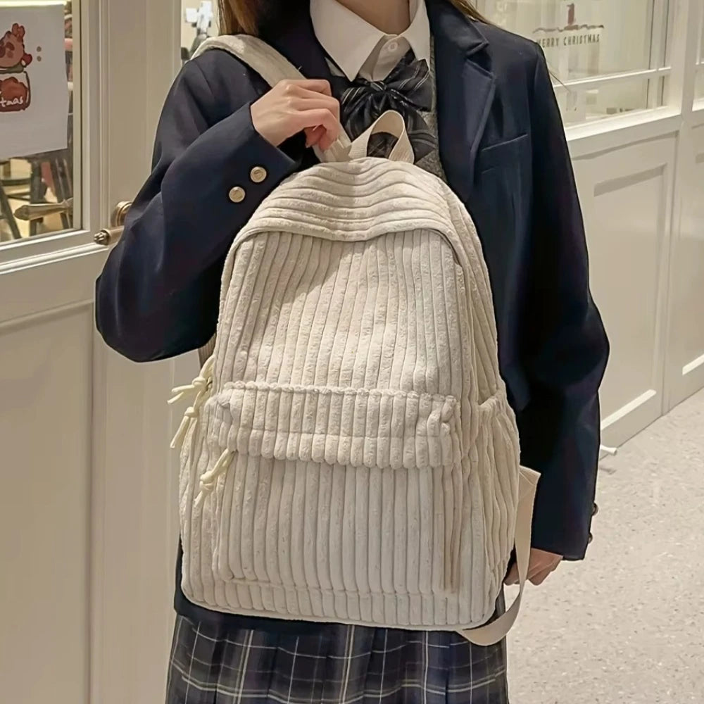 Corduroy Backpack – Korean Style Versatile Women's School Bag