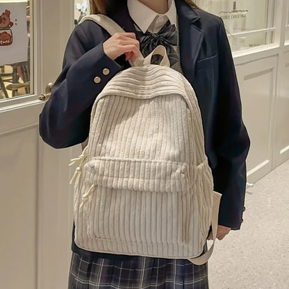 Corduroy Backpack – Korean Style Versatile Women's School Bag