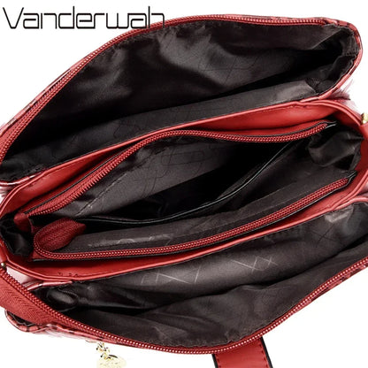 Floral Embossed Leather Women's Crossbody Shoulder Bag – 3-Layer Luxury