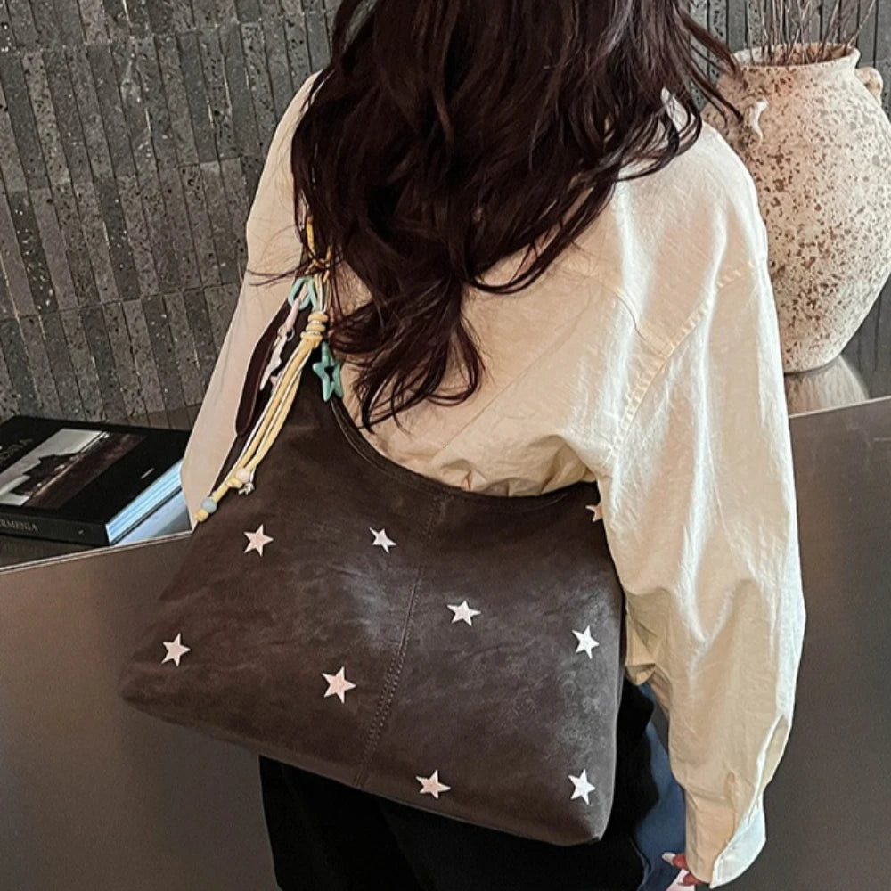 Star Embroidered Hobo Bag – Large Capacity Women's Shoulder Tote