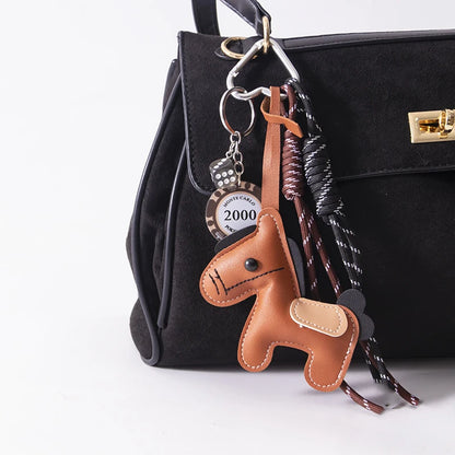 PU Leather Horse Keychain Bag Charm with Rope