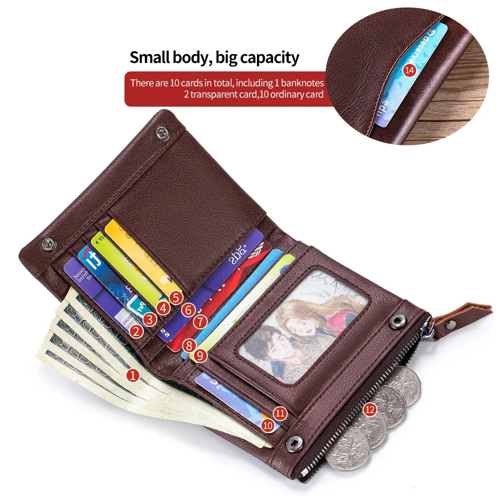 RFID Blocking Leather Wallet – Bifold with Card Slots & Zipper