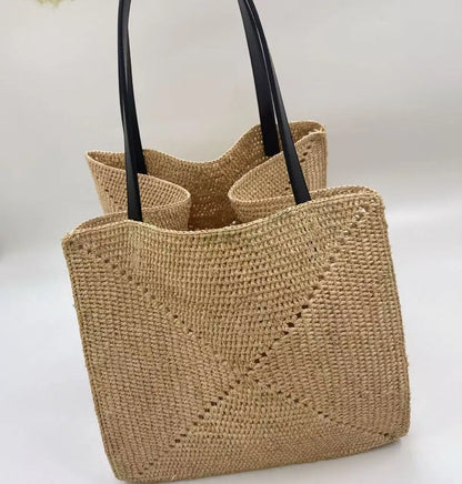 Fashionable Versatile Lafite Straw Weaving Design Tote Shoulder Casual Bag Street Trend Arrival Soft
