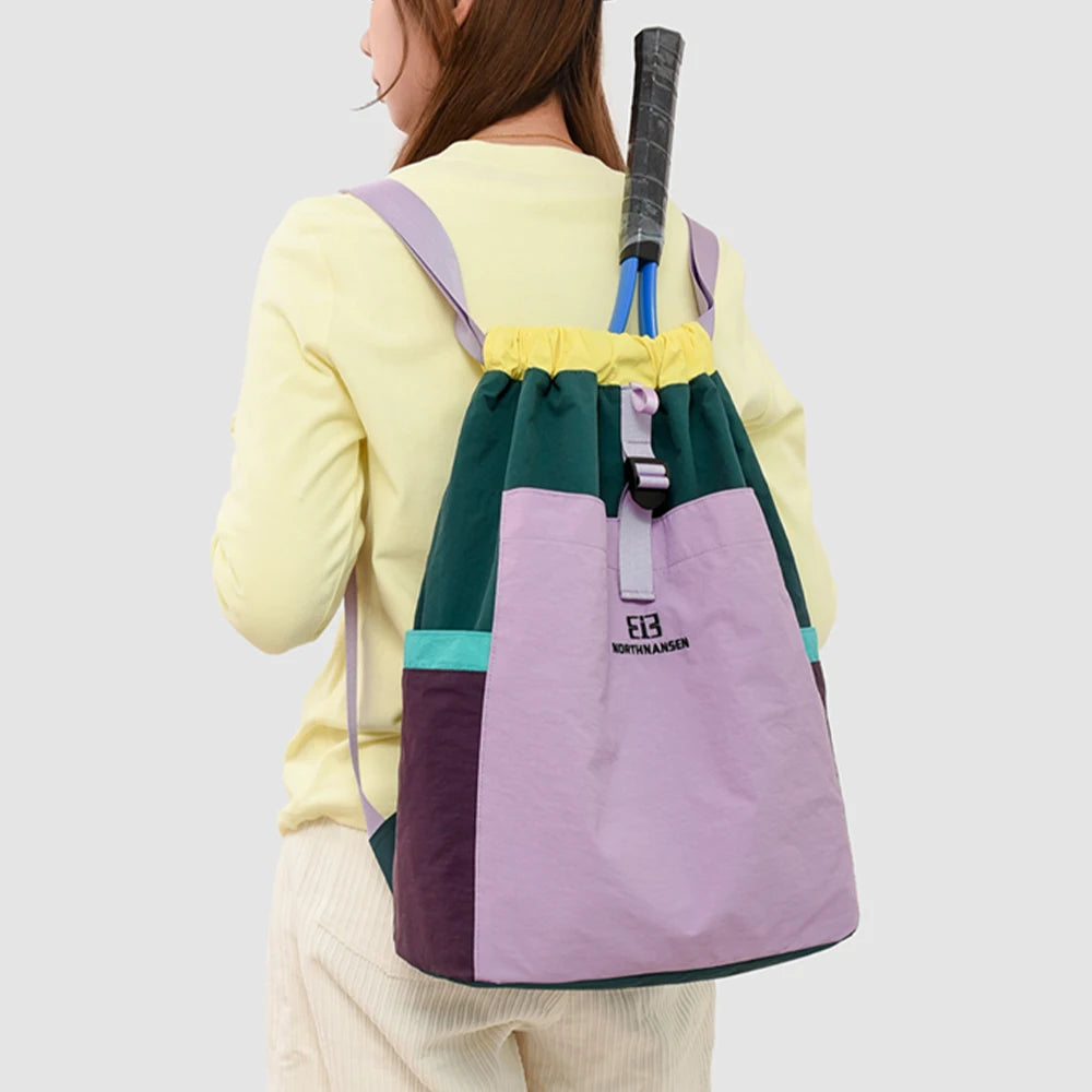 Drawstring Sports Backpack Multi-Color Patchwork Tennis Bag
