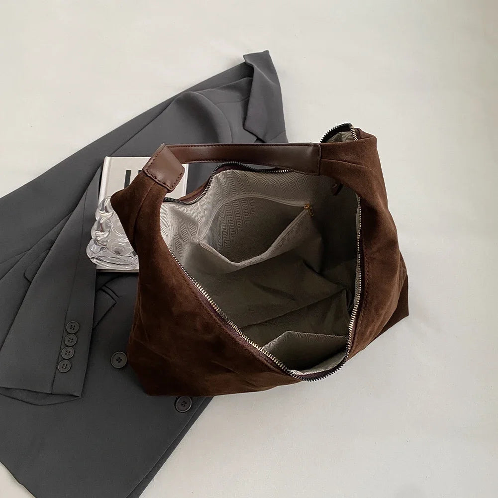 Women's Suede Hobo Shoulder Bag – Large Capacity Slouchy Handbag