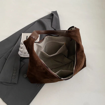 Women's Suede Hobo Shoulder Bag – Large Capacity Slouchy Handbag