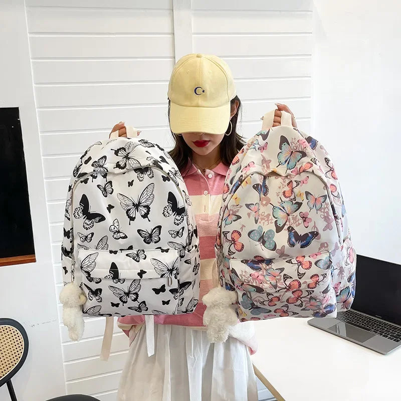 Butterfly Print Backpack – Women's Korean School & Travel Bag