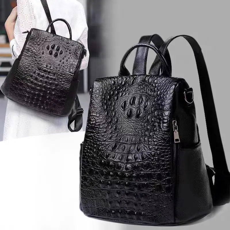 Crocodile Embossed Leather Backpack for Women – Luxury Bag
