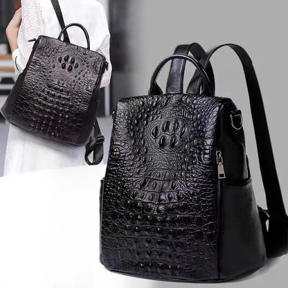 Crocodile Embossed Leather Backpack for Women – Luxury Bag