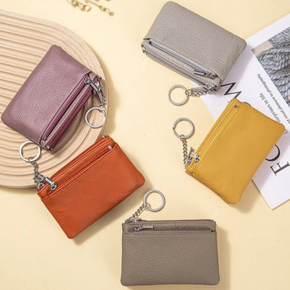 Genuine Leather Coin Purse for Women – Mini Zipper Wallet with Key Ring