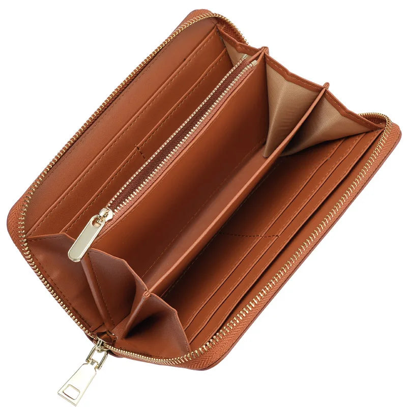 Women's Waxed Cowhide Long Zip-Around Clutch Wallet