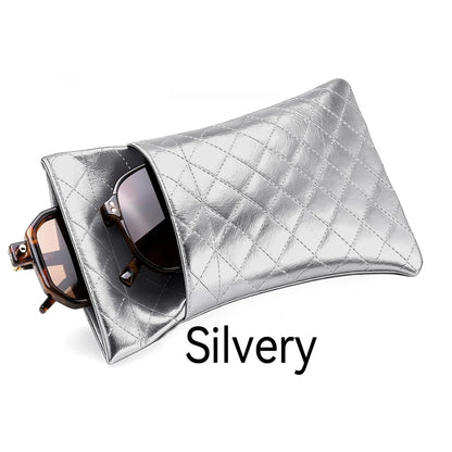 Soft PU Leather Double Glasses Case – Quilted Argyle Squeeze-Top