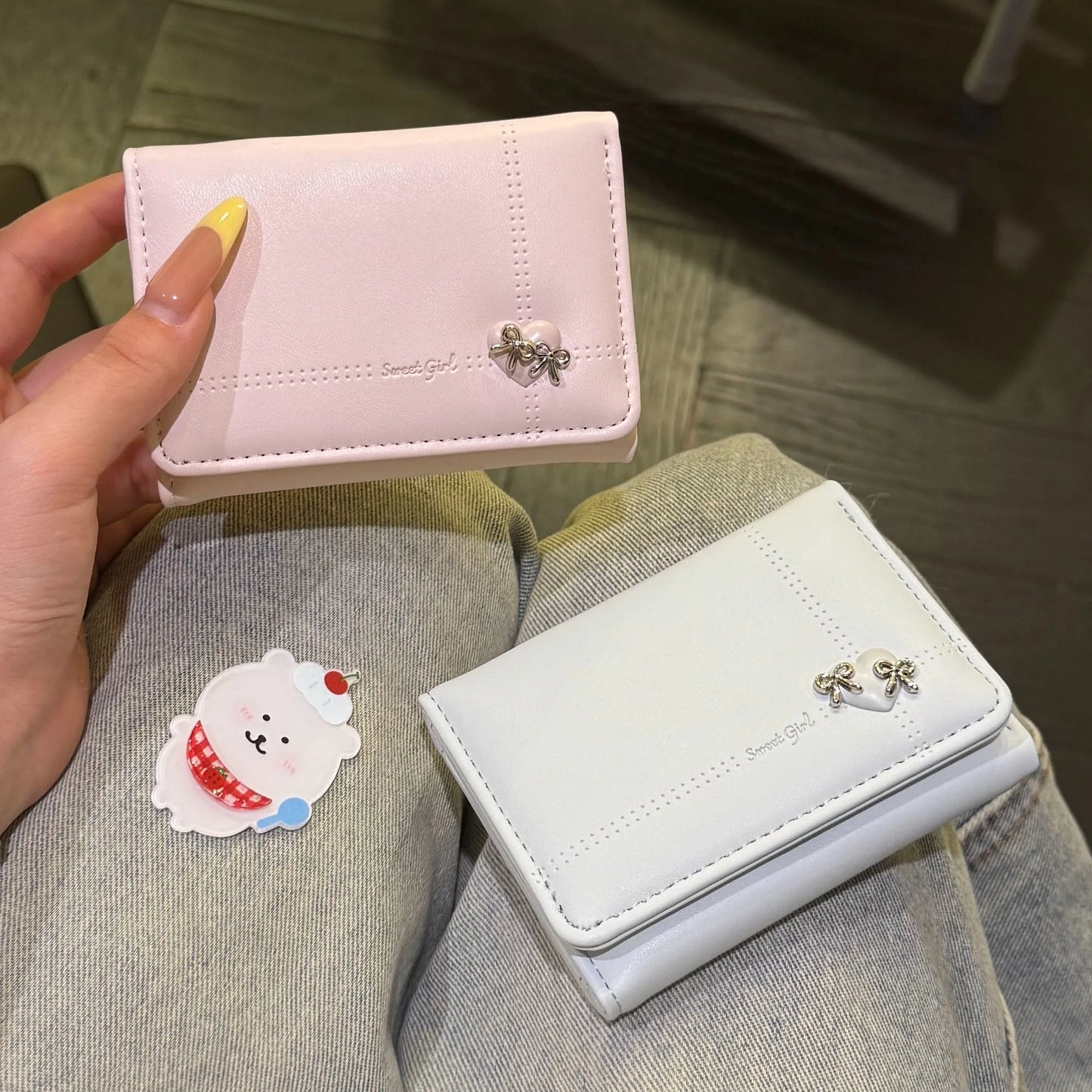 Cute Bow Heart Short Wallet for Women – Large Capacity Card Holder