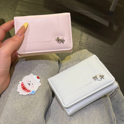 Cute Bow Heart Short Wallet for Women – Large Capacity Card Holder