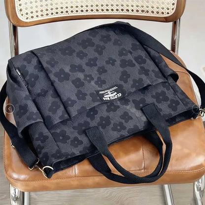 Floral Canvas Tote Bag – Large Laptop Shoulder Bag for Students