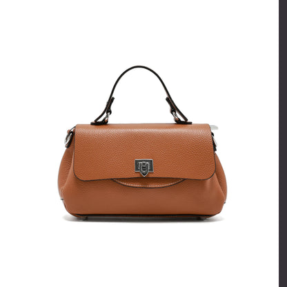 Genuine Leather Mini Satchel Bag for Women – Top Handle Crossbody with Lock Closure