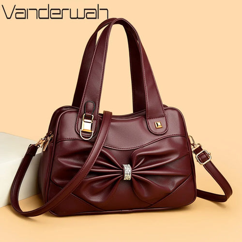 Bow Decor Large Capacity Vegan Leather Handbag