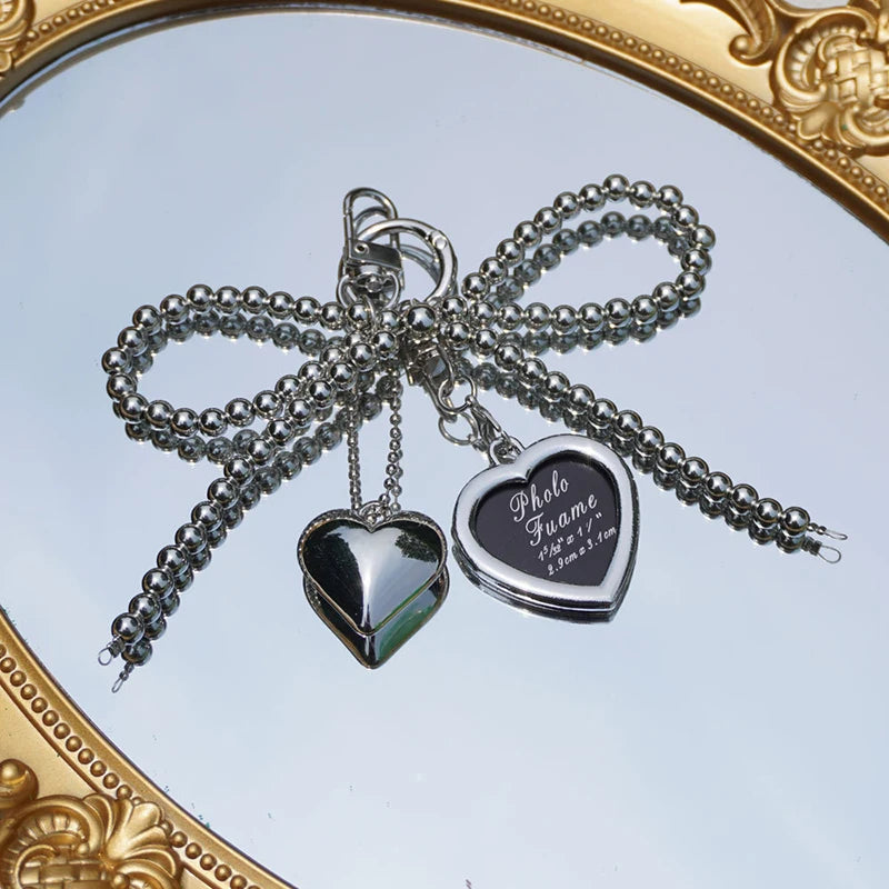 Pearl Bow Heart Keychain – Korean Style Bag Charm Pendant