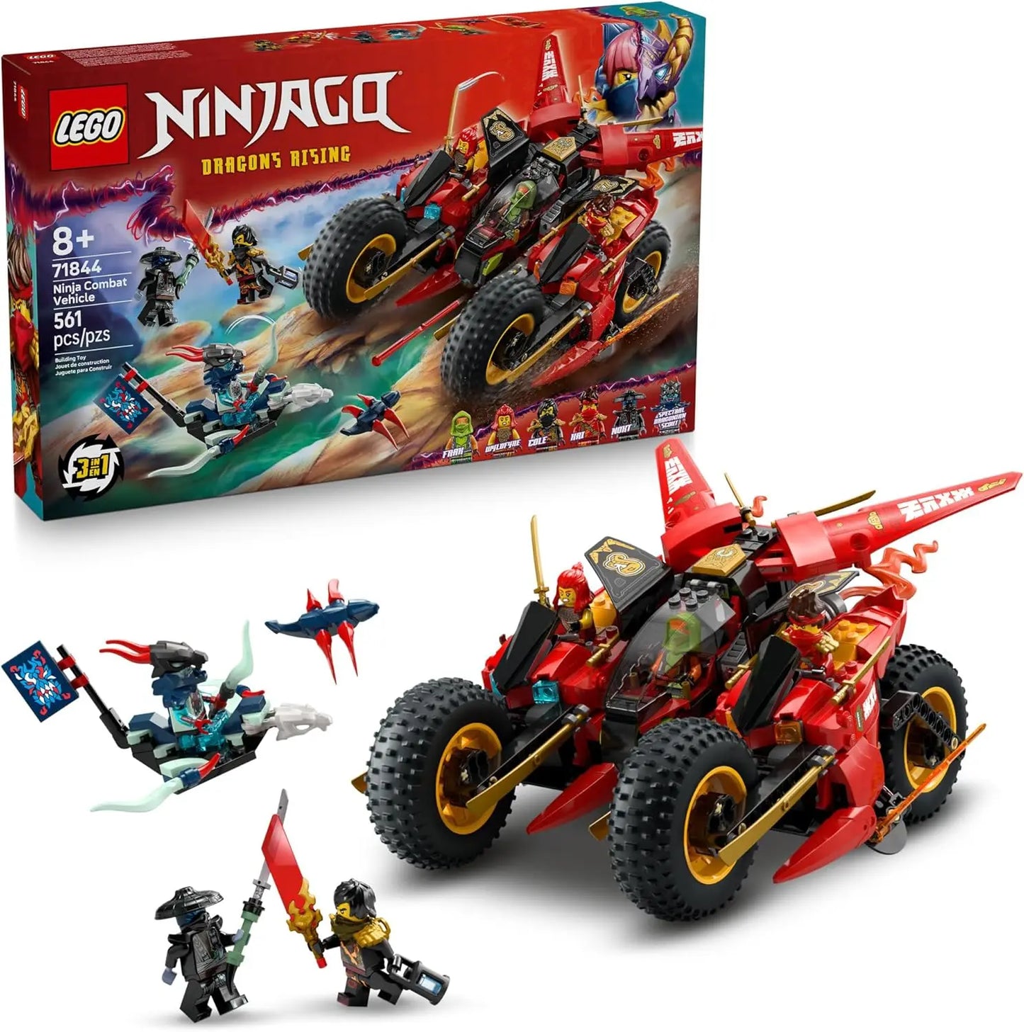 LEGO 71844 Ninjago Ninja Combat Vehicle – 561 Pieces, 3-in-1 Set