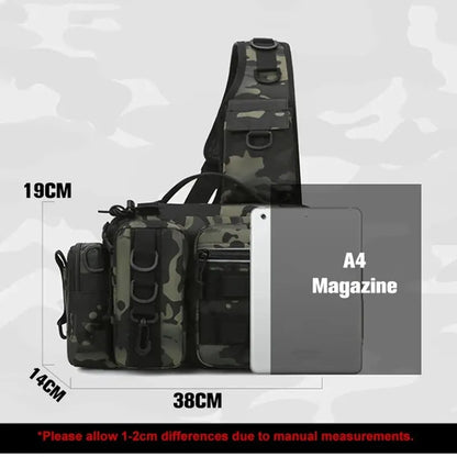 Fishing Tackle Sling Bag with Rod Holder – MOLLE Shoulder Pack