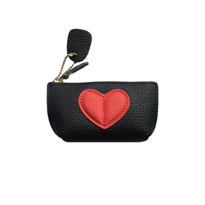 Leather Heart Coin Purse with Key Ring – Women's Mini Wallet