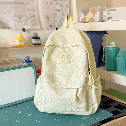 Bow Embroidery Pastel Backpack for Teen Girls – Cute School Bag