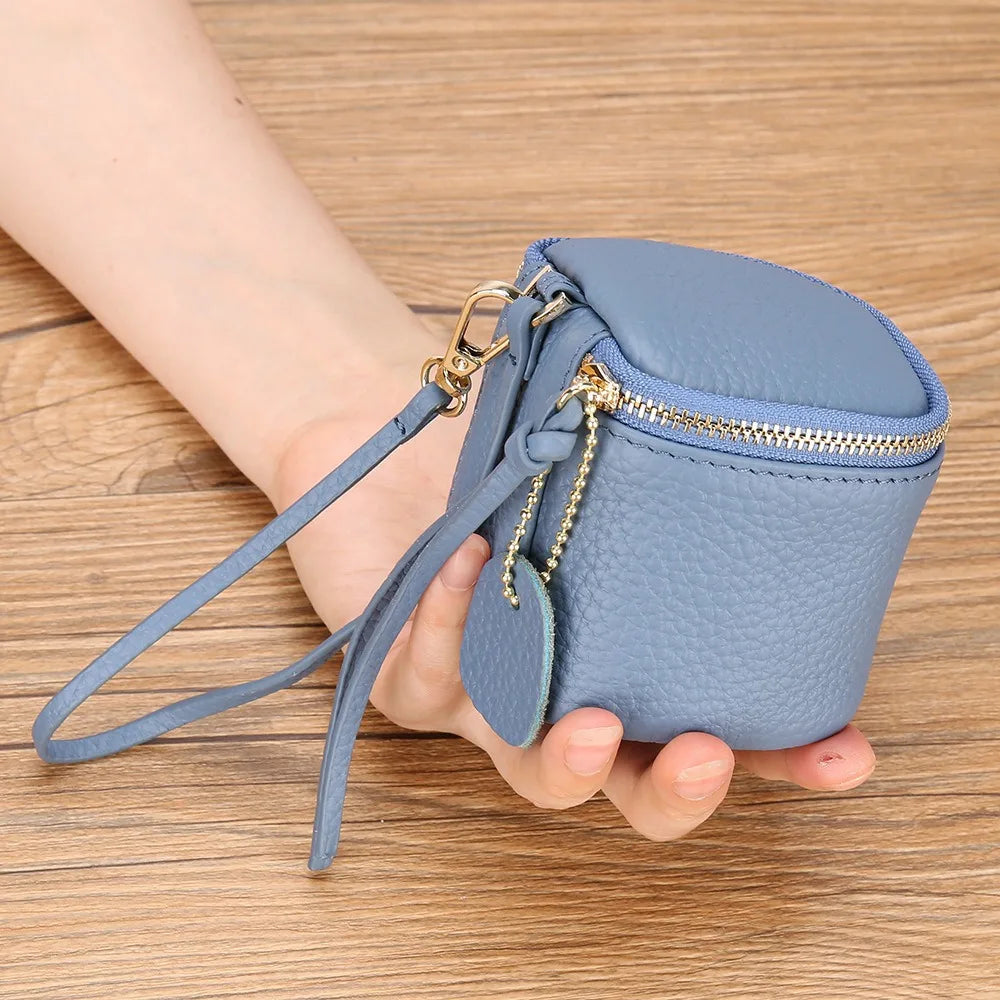 Vintage Leather Mini Cosmetic Bag – Lipstick & Coin Purse with Wrist Strap