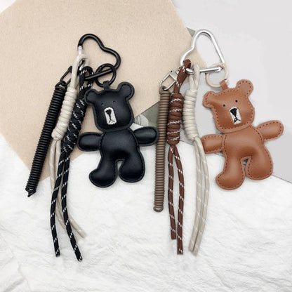 Leather Bear Keychain Bag Charm - Handmade Puppet Pendant Gift