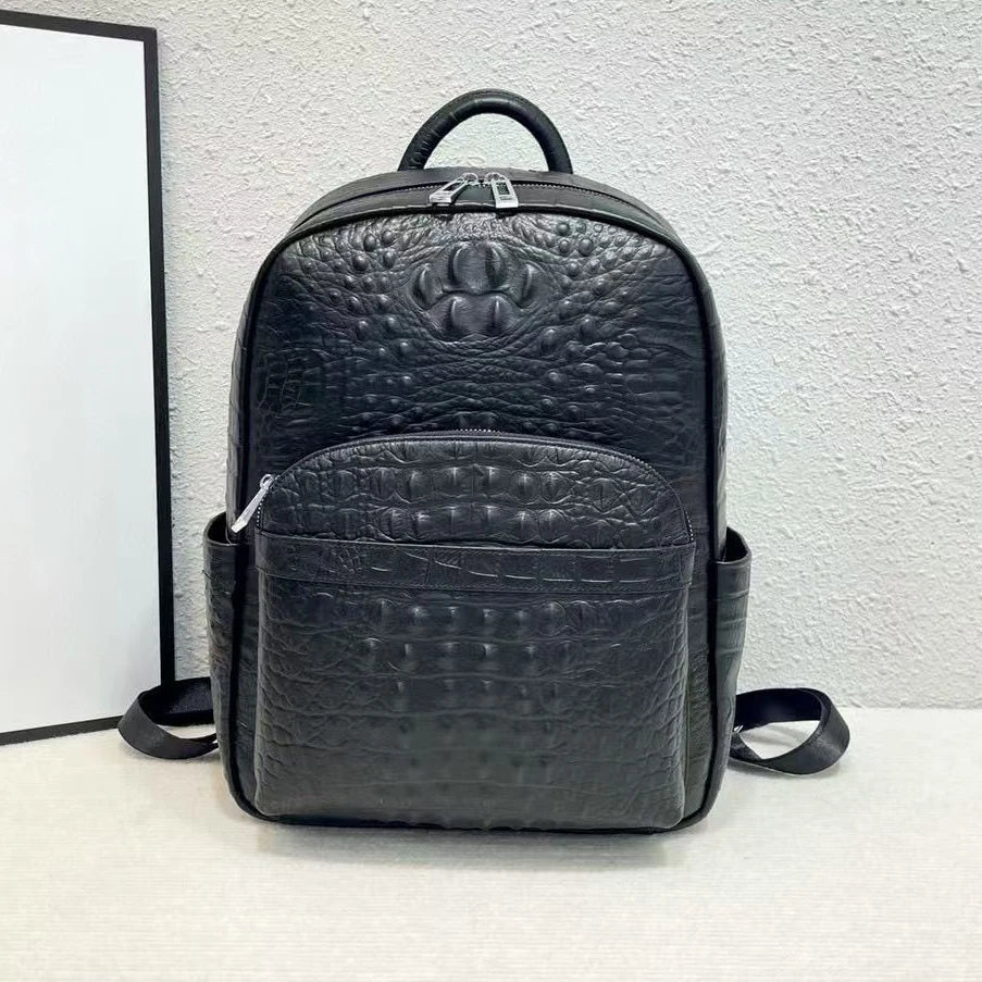 Crocodile Embossed Genuine Leather Men's Backpack – Large