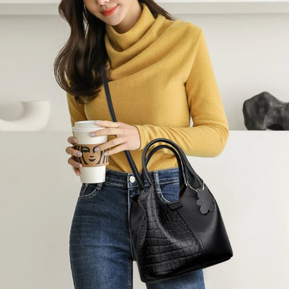 Crocodile-Embossed PU Leather Bucket Bag – Women's Hobo Tote & Crossbody