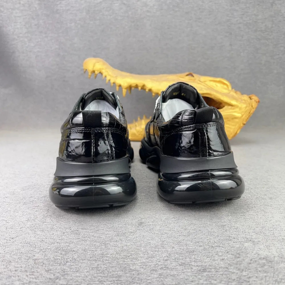 Crocodile Leather Men's Sneakers – Air Cushion Lace-Up Shoes