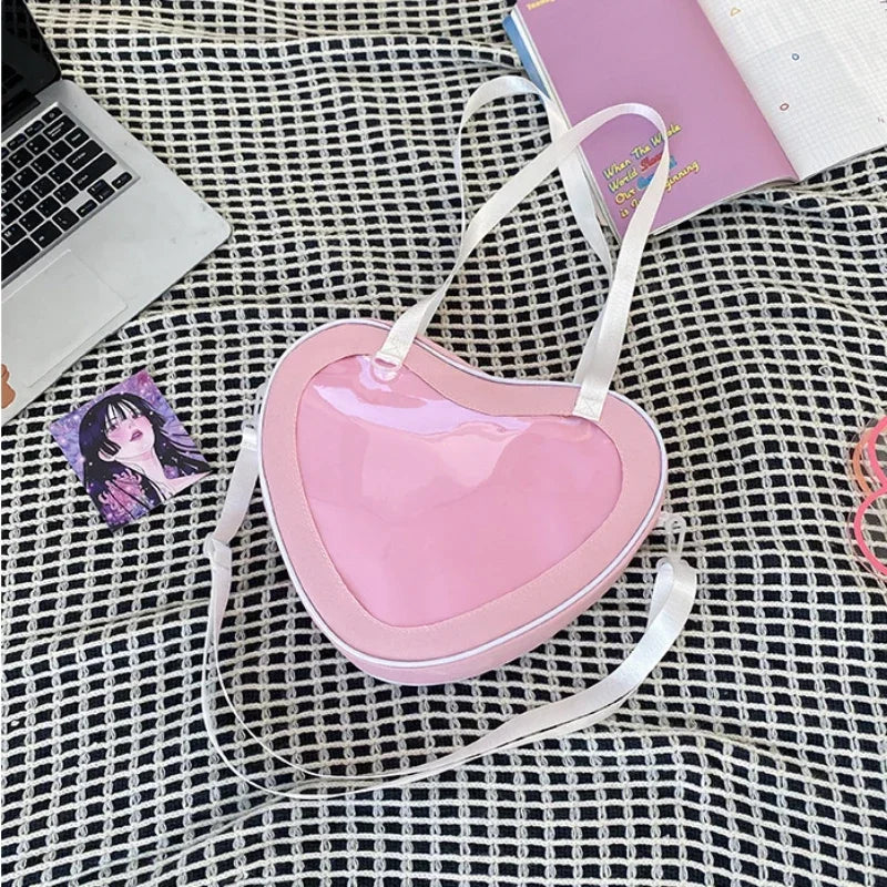 Heart-Shaped Transparent Ita Bag Crossbody for Women & Girls