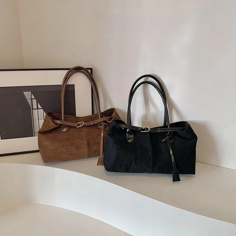 Fashionable Retro Suede Bag Popular European American Large-Capacity Autumn Winter Tote Bag Simple