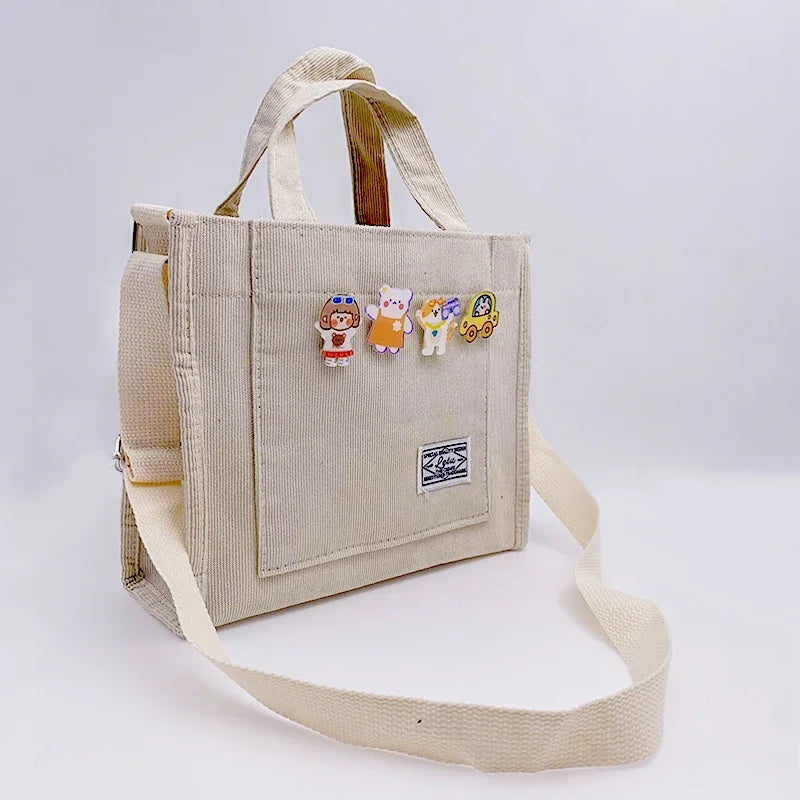 Women Corduroy Zipper Shoulder Bag Small Cotton Canvas Handbag Casual Tote Female Eco Crossbody