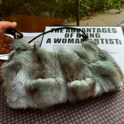 Real Fox Fur Woman Ladies Crossbody Bags Designer Luxury Handbags Women Handbag Shoulder Bag Fuzzy