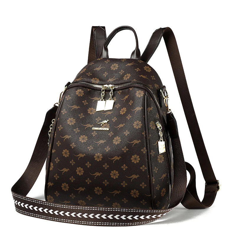 Designer Print Leather Backpack for Women – Large Capacity