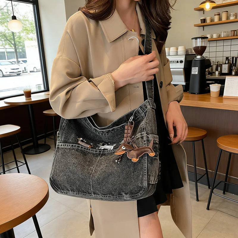 Embroidered Denim Crossbody Bag – Women's Retro Shoulder Bag