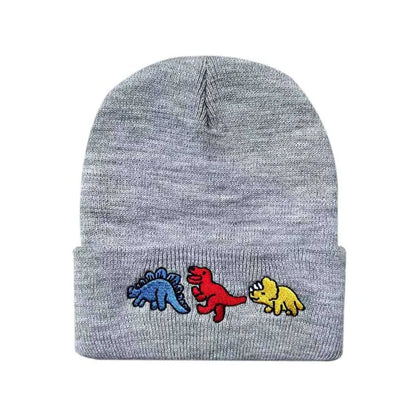 Dinosaur Embroidery Beanie Hat – Soft Warm Knit Cap