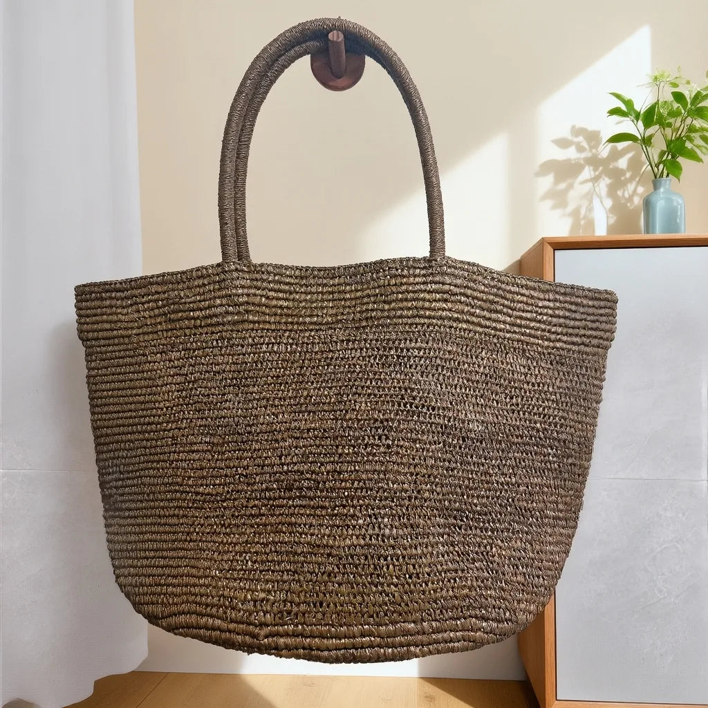 Large Raffia Straw Tote Bag – Handwoven Women's Beach Handbag